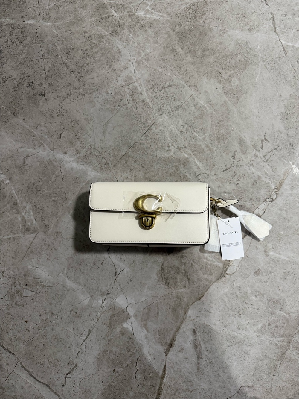 Coach Cream Leather Wristlet with Gold Turnlock